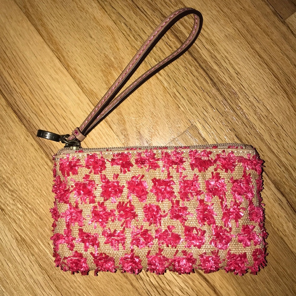 LOFT Wristlet with pink textured outside